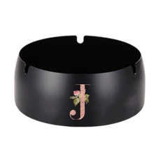 Portable Stainless Steel Ashtray Anti-Scalding Cigarette Holder Desktop Round Ashtray Rose Gold Initial Letter Pattern Windproof Ash Tray For Smoking Office Home Decoration Ash Tray Holder - Black - View 16