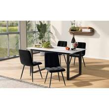 Dining Chair Set (140/180*80*75 Cm Dining Table With 4 Chairs), Modern Kitchen Table Chair Combination, Black Velvet Dining Chair, White MDF Tabletop, Black Table Legs - White - View 7