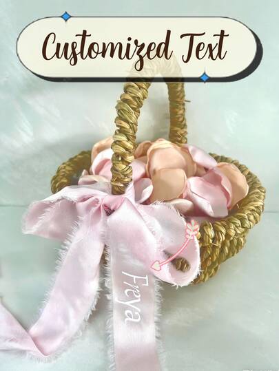 Personalized Fringe Satin Ribbon For Wedding Flower Girl Basket | Custom Name Text On Hand-Frayed Satin Ribbon | Ideal For Wedding Petal Basket, Bridal Shower, Easter, Gift Wrapping & Basket Embellishments | Rustic Boho Wedding Decor, Custom Text Ribbon For Special Occasions, Bridal Party Accessory