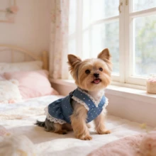 New Spring/Summer Pet Dress - Polka Dot Denim Dog Dress With Leash Ring, Suitable For Small To Medium Dogs - Multicolor - View 7