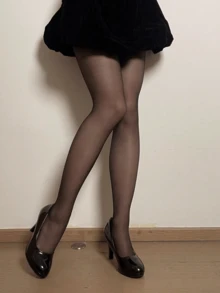 1pc Black High Density 20D Sheer Sexy Pantyhose, Plus Size Core Spun Silk Stockings, Snag Resistant Tights - Clear - View 3