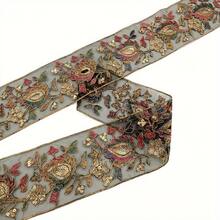 1/5 Yard Bohemian Style Floral Embroidered Lace Trim With Sequins, Mesh Satin Ribbon Suitable For Sewing DIY, Clothing, Accessories, Bags, Handicrafts And Beginner Sewing - Multicolor 3 - View 8