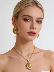 Ladies' Stainless Steel Starfish, Shell, Spiral Earrings And Necklace Jewelry Set, Leisure Beach Vacation Holiday Gift, Ocean Style Jewelry Set - Multicolor - View 4