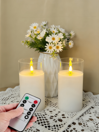 2支装LED无焰蜡烛，闪烁LED柱形蜡烛，升级水滴形烛芯，电池供电电子蜡烛，带遥控定时器，适用于餐桌摆饰、婚礼、花园、节日派对等场合