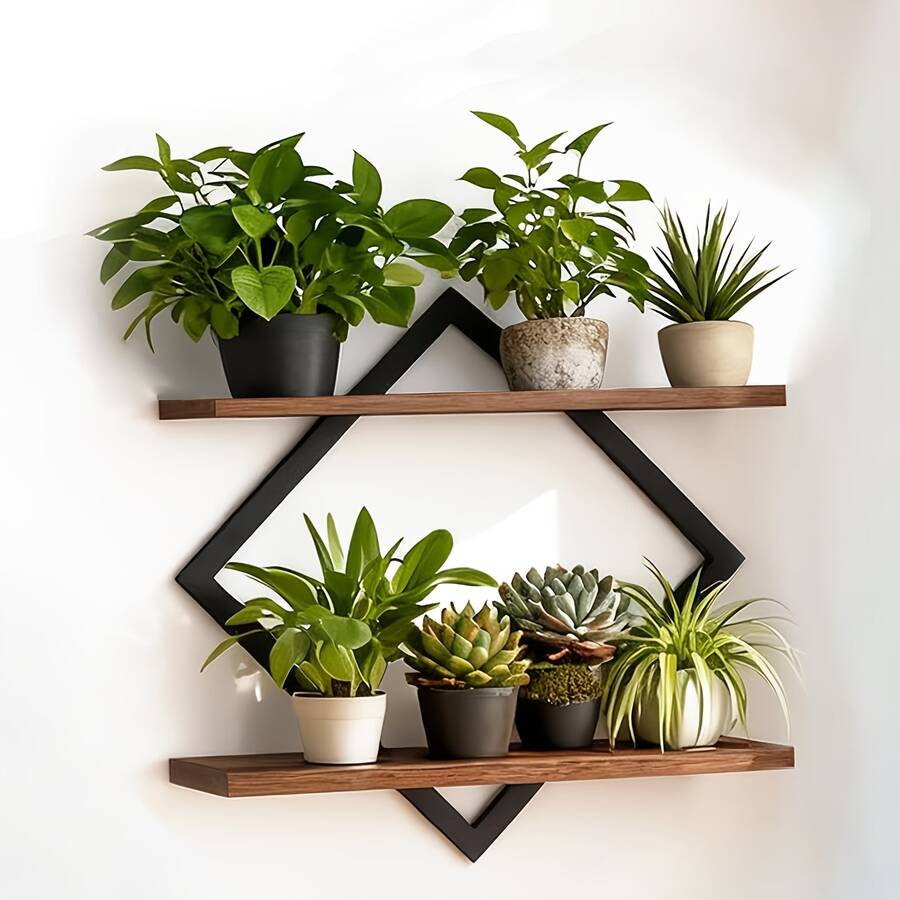 2 Tiers Floating Shelves For Wall, Wall Mounted Rustic Wood Shelves For Bathroom, Bedroom, Living Room, Kitchen, Hanging Shelf For Books/Storage/Room Decor (Brown ,15 In) - 查看 1