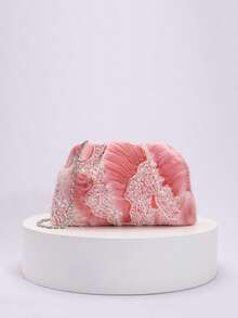 1 chiếc túi xách cầm tay bằng vải lanh lưới thêu họa tiết hoa, đính sequin PVC nhiều màu sắc, kiểu dáng đám mây, lấp lánh, sang trọng, thích hợp cho các dịp thường ngày, nghỉ lễ, tiệc tùng (Họa tiết hoa đính sequin được gửi ngẫu nhiên) - Màu Hồng Dưa hấu - Xem 5