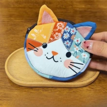 Cartoon Patchwork Coin Purse Cat Large Capacity Zipper Design Small Cosmetic Pouch Makeup Bag Home Travel Gift - Multicolor - View 11
