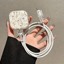 3pcs Set: Data Cable, Charger Protector Case With Colorful Tassel Floral Pattern, Suitable For 20W UK Apple Fast Charger, Great Gift For Friends, Christmas Gift - Multicolor - View 16