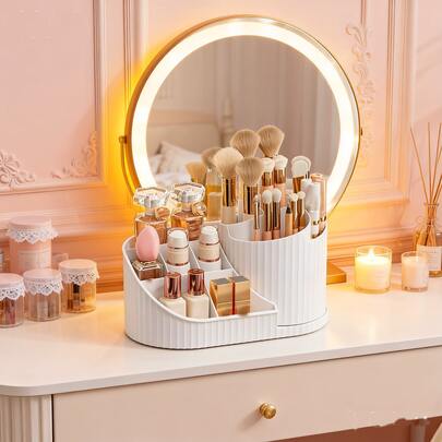 360° Rotating Makeup Storage Box: A Multi-Functional Rotating Makeup Storage Stand, Suitable For Lipsticks, Eyeshadow Brushes, Makeup Brushes And Makeup Tools | Bedroom Desktop Rotating Stand, Large-Capacity Dust-Proof Makeup Storage Box, Desktop Pen Holder Storage, Suitable For Vacations At The Beach, Bathrooms, Bedrooms, Office Desks And Other Occasions, As A Holiday Gift