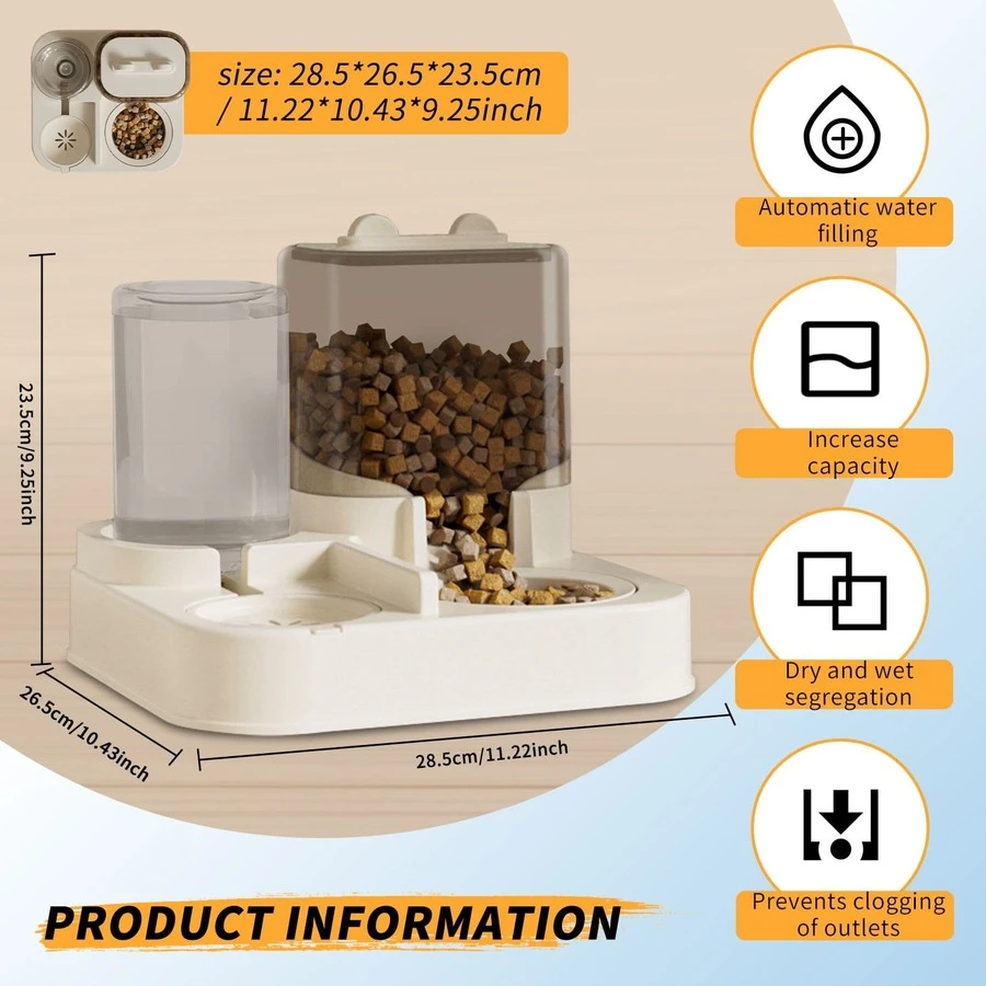 29x27.5x22.5cm 2-In-1 Automatic Pet Food And Water Dispenser, 2300ML Food Container & 1000ML Water Bottle Gravity Feeder For Cats & Small Dogs, Anti-Spill & Easy Clean Design Ideal For Home Living Rooms & Pet Areas - 0.6 - Xem 1