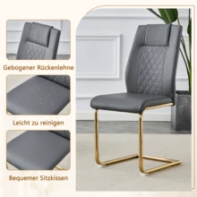 Dining Table And Chairs Set: Modern And Minimalist Glass Dining Table With A Diameter Of 85 Cm, Paired With 4 Dining Chairs With Gold Metal Legs And Dark Grey PU Seats. - Grey - View 8