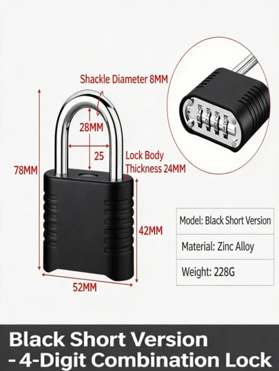 密码锁，防水防锈防盗锁，适用于行李箱、储物柜、背包、健身房、家庭使用，大号