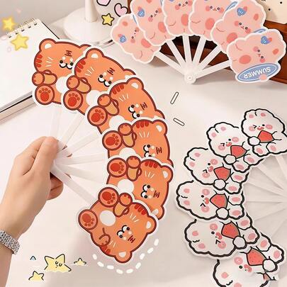 1pc Cute Cartoon Folding Hand Fan, Random Style, Portable Handheld Plastic Folding Fan For Summer