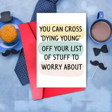 1pc Funny "Dying Young" Birthday Greeting Card With Red Envelope, Minimalist Text Design, Perfect Birthday Card For Friends & Adults - View 5