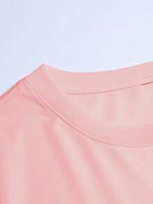 New Men's Letter & Palm Tree Print Short Sleeve T-Shirt, Beach Vacation Style - Pink - View 4