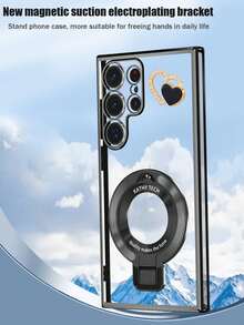 Heart-Shaped DIY Diamond + New CD Texture Foldable Bracket + Electroplated Bracket Phone Case, Anti-Drop, Suitable For Zero 30/Pop/Camon/Smart Series, 11/12/13/14/15 Pro Max, S22/23/24+, 13C+, Moto G, Note 13C/12/11 Pro, Enjoy 20/30/40/50/60/70, HONOR 90/80/70/60/50/X9/X8/X7/X6/X5 AB+, Anti-Drop New Electroplated Phone Case - Black - View 5