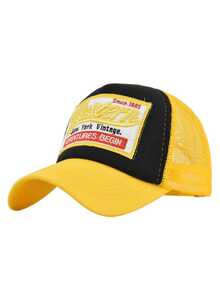 1pc Women's Embroidered Baseball Cap, Patchwork Embroidery Baseball Cap, Mesh Baseball Cap, Mesh Cap, Unisex Trucker Hat, Suitable For Outdoor And Daily Use - Yellow - View 2
