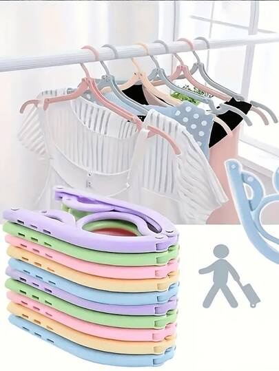 Portable Foldable Travel Clothes Hanger - Space-Saving Folding Design, Plastic Multi-Color Hanger, Suitable For Luggage, Closet Organization And Travel Essential, Lightweight And Easy To Fold Clothes Hanger - Must-Have Cruise Accessory, Space-Saving Clothes Drying Rack, Garment Hanger, Travel Clothes Rack (Random Color) Travel Essentials Travel Accessories Vacation Summer Holiday Back To School