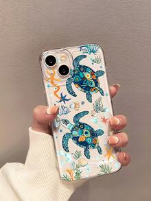 1pc Artistic Marine Life Dreamy Sea Turtle Underwater World Pattern Transparent Anti-Drop Soft Phone Case Suitable Compatible With Apple 17/17Pro/17ProMax/17Air/16/16Plus/16Pro/16ProMax - Multicolor - View 3