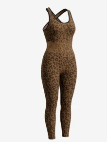 Women's Seamless Contrast Trim Shapewear Jumpsuit, High Waist Abdomen Shaping Slim Fit Jumpsuit Suitable For Yoga, Streetwear And Everyday Wear - Coffee Brown - View 3