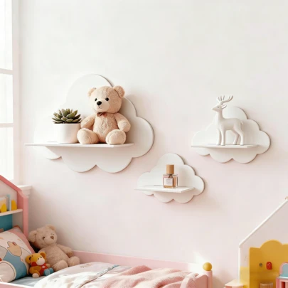 Estantería de pared con forma de nube, estilo nórdico, estante decorativo flotante para la habitación de los niños