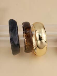 ZA 女士不规则波浪手镯套装 | 树脂镀金三件套，可叠戴，波西米亚风，复活节礼物，沙滩派对饰品 - 幾何手鐲 - 查看 3