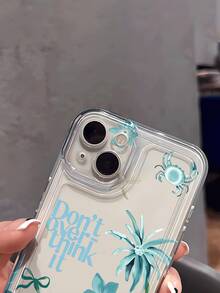 Minimalist Ins Style English Slogan, Fresh Blue Ocean Creature Pattern Transparent Anti-Fall Soft Phone Case Compatible With Apple 17/17Pro/17ProMax/17Air/16/16Plus/16Pro/16ProMax - Multicolor - View 5