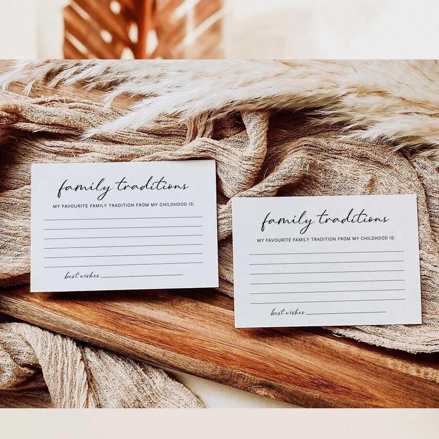 Family Tradition Cards For BabyShower, Bridal Shower,Holidays & Family Gatherings, 4x6" White, Minimalist - View 1