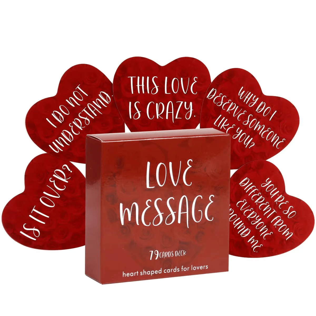 79pcs Heart Shaped Cards, Love Message Cards, Romantic Couple Game, Couple Fortune Telling Cards - Red - View 1