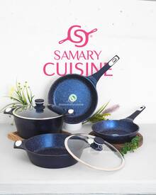 Batería de Cocina Cerámica Acabado Diamante Antiadherente Premium | Juego de Ollas y Sartenes con Tapas de Cristal Templado | Recubrimiento Tipo Granito Azul | Fondo Difusor de Calor | Apta para Gas, Eléctrica e Inducción | Cocina Saludable y Fácil Limpieza - Ver 3