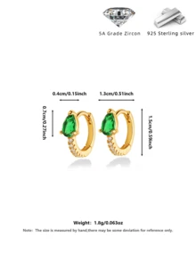 S925纯银微镶锆石双圈耳环，梨形水滴形奢华耳环，低过敏性，适合耳洞佩戴 - 彩色 - 查看 11