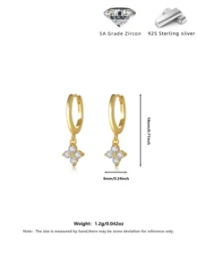 Bông tai bạc 925 hình hoa bốn lá, mặt dây chuyền hình tròn đôi đính đá Cubic Zirconia, kiểu dáng hoa lá ngọt ngào, không gây dị ứng, kèm hộp quà sang trọng. - Nhiều màu - Xem 3