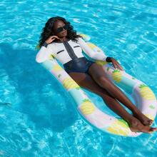 Pineapple Print Mesh Inflatable Pool Float Light Blue Plaid Lounge For Summer Water Fun - Pineapple - View 5