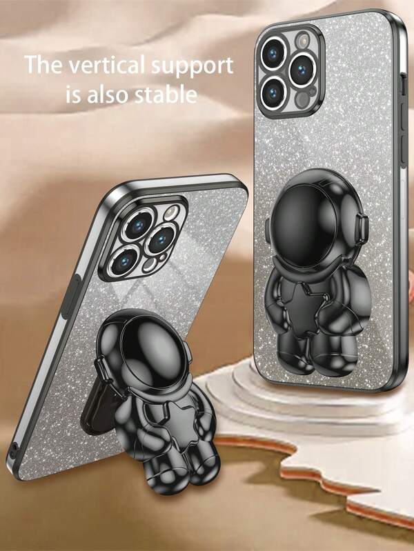 Astronaut Pentagram New Electroplated Anti-Drop Phone Case + Glitter Card Paper + Electroplated Hidden Stand + Full Phone Case Set, Suitable Compatible With Apple 11/12/13/14/15 Pro Max, , , , , 13c
