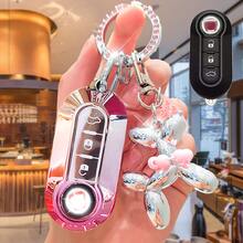 渐变粉色汽车钥匙扣套装，镶嵌水钻，PU皮革钥匙扣，柔软TPU材质车钥匙/保护套，兼容菲亚特500、博越Bravo、依维柯Olsen等车型，送给女孩的礼物 - 漸層粉 - 查看 7