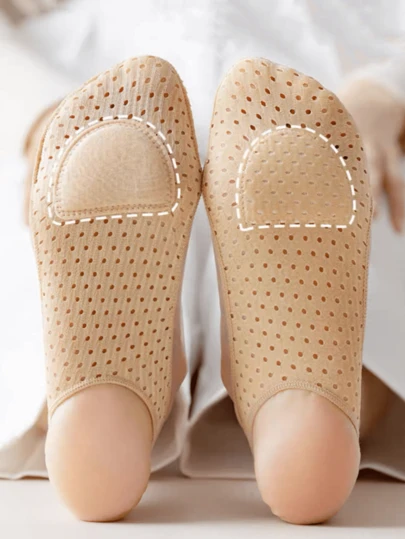 1 Pair Women's Solid Color Breathable Forefoot Pad Thickened Socks, Anti-Slip Invisible Shoe Liners, Casual Yoga Sock Pads