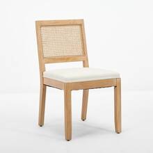 Farmhouse Style Rattan Dining Chair Set Of Two, Modern Medieval Kitchen Dining Chair, Upholstered Rattan Kitchen Chair, Natural Hardwood Frame, Beige, DE1883BG - Light Brown - View 3