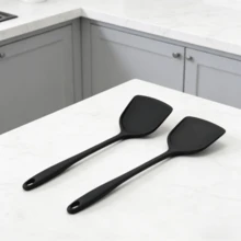 1/2 件装耐热硅胶烹饪铲，适用于不粘锅、厨房用具、洗碗机（黑色） - 黑色 - 查看 13