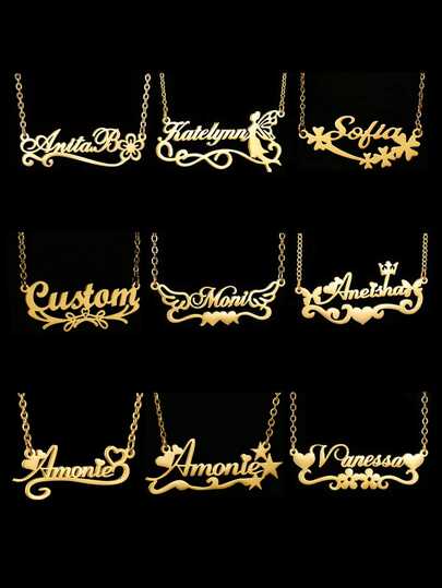 Collar con nombre personalizado, joyería con nombre en forma de corazón de acero inoxidable, colgante con placa de letra dorada, múltiples estilos de regalo de moda clásica personalizada