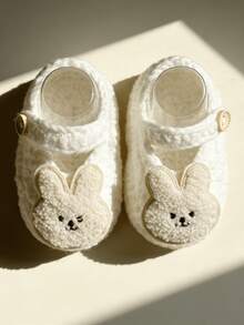 1 Pair Infant Slippers With Bunny Applique, Beige Aand White, Infant Footwear - White - View 6
