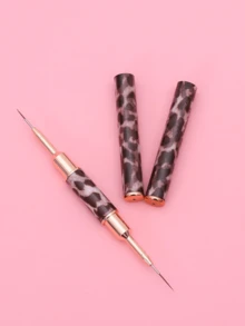 Bestselling Dual-Ended Leopard Print Nail Art Brush, Ultra-Fine Liner For Detailing & Flower Painting - Rust Brown - View 2