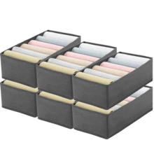 1/3/6个装无纺布可折叠抽屉收纳盒，适用于收纳衣物、袜子、内衣、领带、腰带、卧室物品（灰色6格） - 灰色 - 查看 9