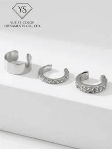 3件套优雅时尚耳夹耳环套装，简约清新学生风女装配饰耳夹耳环，日常佩戴，生日礼物 - 銀色 - 查看 4