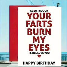 一张搞笑的“你的屁熏得我眼睛疼”生日贺卡，附粉色信封，醒目的字体设计，是送给伴侣、朋友和成年人的完美生日贺卡。 - 查看 7