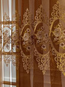 1pc Punched European Style High-End Luxury Embroidered Sheer Curtain, Heat Insulation, Blackout, Sun Protection For Living Room, Bedroom, Balcony - Coffee Brown - View 3