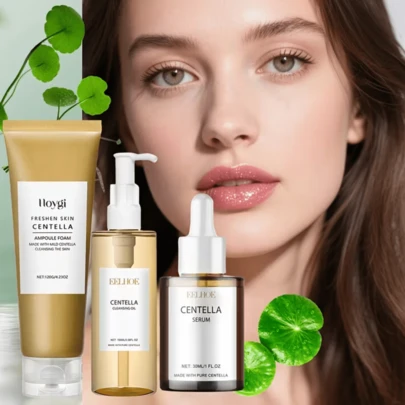 120g Crema limpiadora de Centella Asiática, 100ml Aceite limpiador de Centella Asiática, 30ml Esencia de Centella Asiática, Conjunto de cuidado de la piel hidratante y calmante