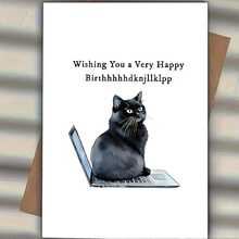 1 pieza Tarjeta de cumpleaños divertida de gato "Deseándote un muy feliz cumpleaññññooooos" con sobre - Ver 7