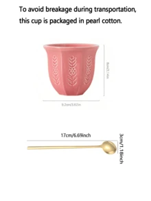 1个250毫升/8.5盎司阿拉伯陶瓷咖啡/抹茶杯 - 郁金香浮雕花卉图案马克杯，绿色、粉色和蓝色哑光釉面，适合盛装咖啡、抹茶和茶 - 彩色 - 查看 4