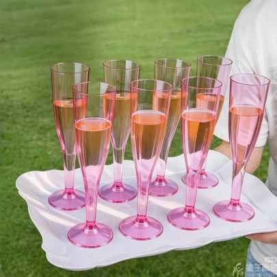 10 piezas Vasos de plástico reutilizables de 5.5oz con purpurina dorada, vasos de boda, vasos de fiesta, vasos para bebidas (Copas de champán, copas de vino, vasos de plástico, vasos de cumpleaños)