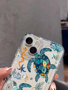1pc Artistic Marine Life Dreamy Sea Turtle Underwater World Pattern Transparent Anti-Drop Soft Phone Case Suitable Compatible With Apple 17/17Pro/17ProMax/17Air/16/16Plus/16Pro/16ProMax - Multicolor - View 5